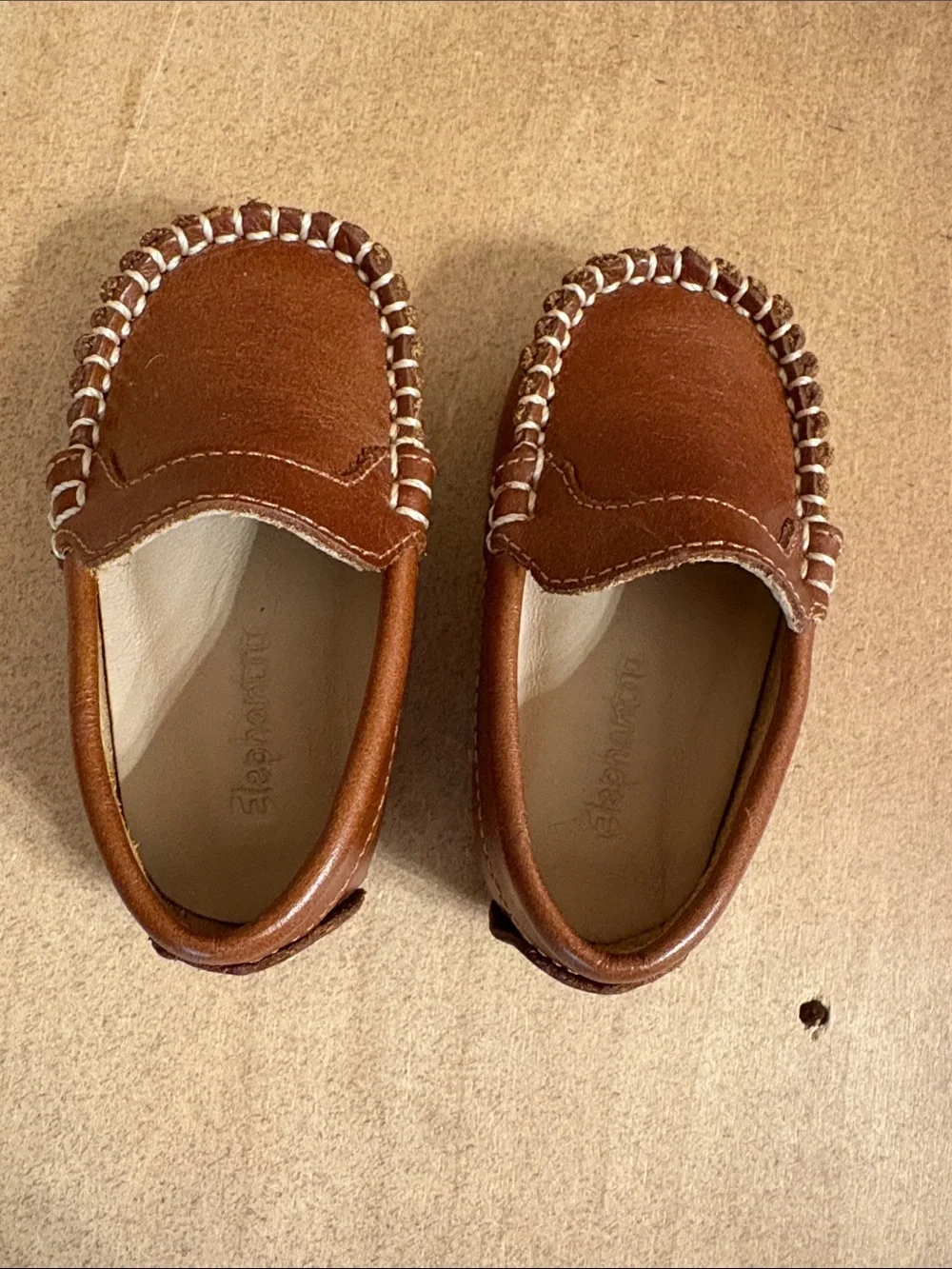 Children's Tan Leather Moccasin Slip-Ons